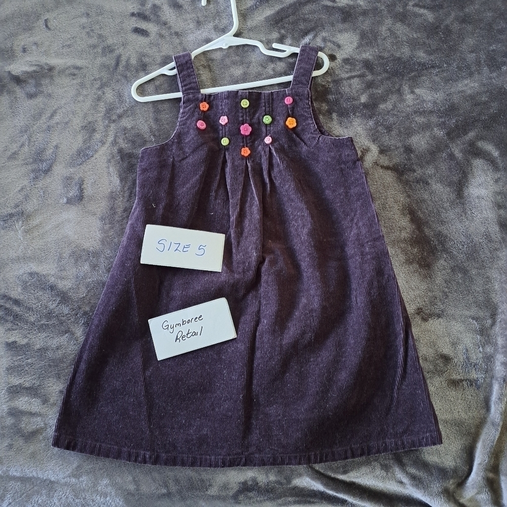 Gymboree girls size 5 dark purple corduroy jumper flower button design